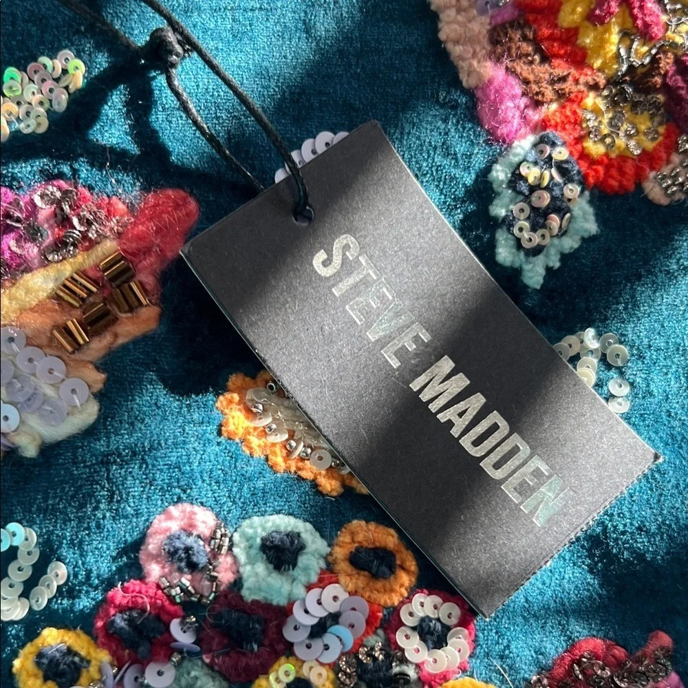 Steve Madden Blue Velvet Floral Cosmetic Bag